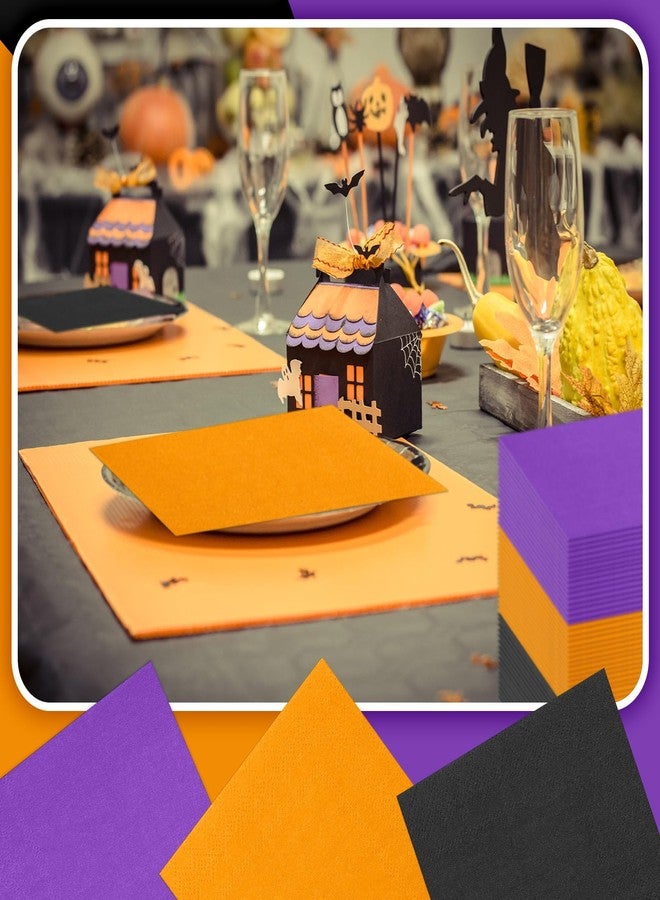 Weekgrat 120 Pcs Halloween Paper Napkins Orange Purple Black Napkins Halloween Disposable Napkins for Trick or Treat Party Supplies Hand Towels Dinner Napkins Decorations (Halloween) - Image 3